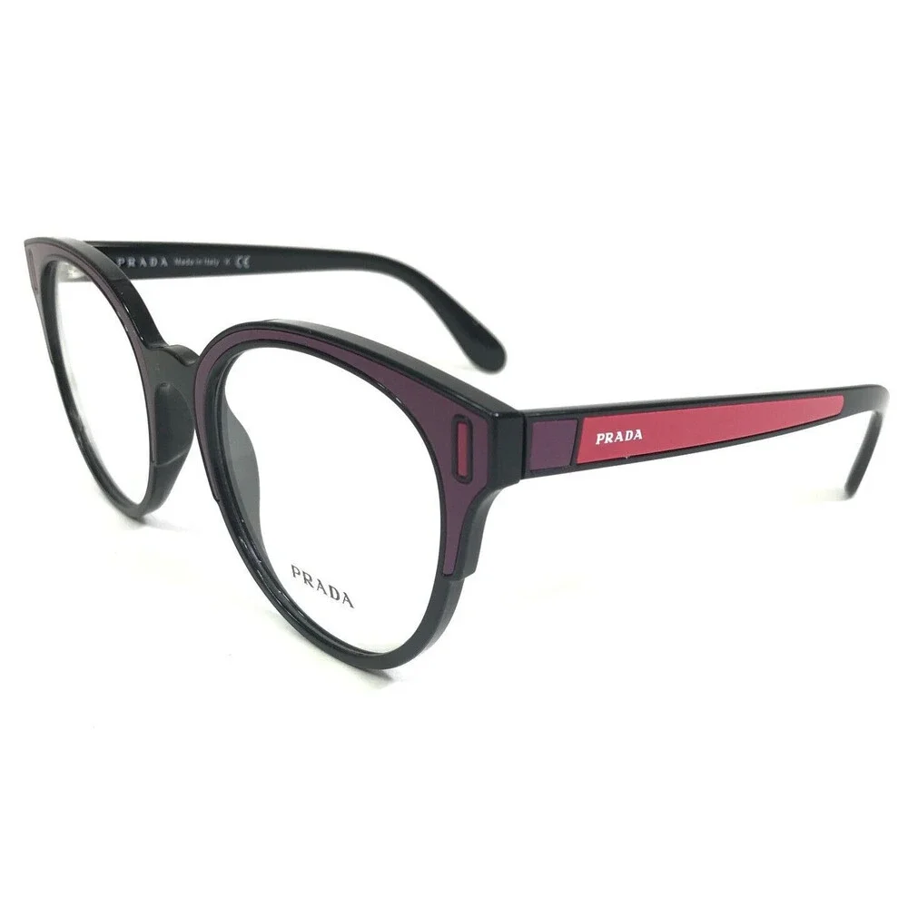 Prada Eyeglasses Frames VPR 08U SSA-1O1 Black Purple Red Round 52-20-140